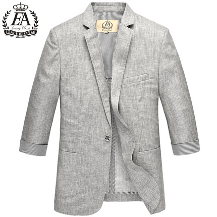 2023 Light Grey Casual Mens Fashion Linen Short Sleeve Blazer | PILAEO